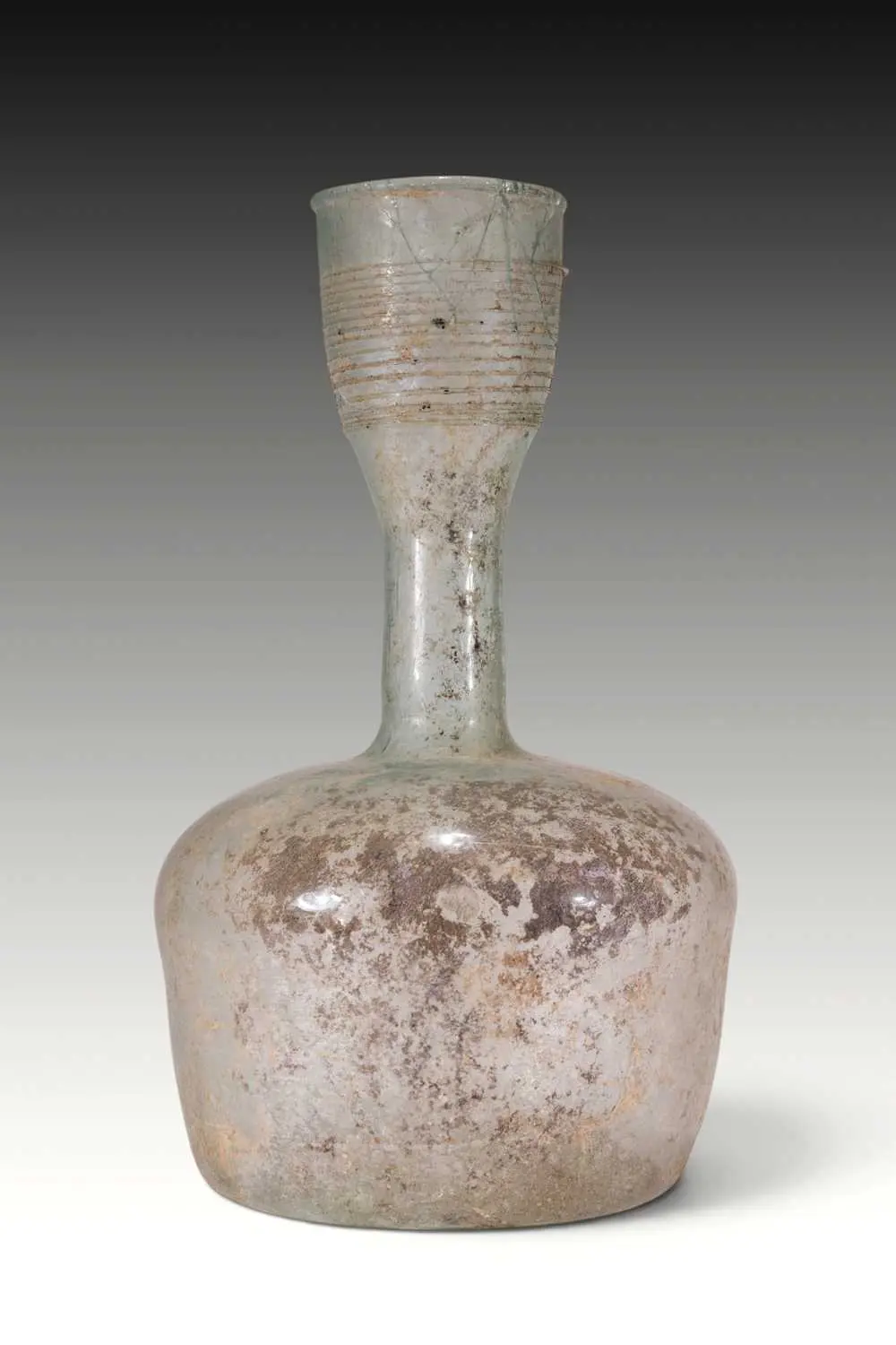 LARGE ROMAN GLASS BOTTLE WITH GLASS THREADS DECORATION