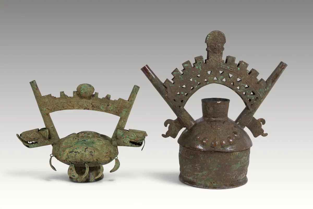 PAIR OF PRE-COLUMBIAN LAMBAYEQUE COPPER VESSELS