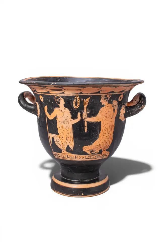 APULIAN RED-FIGURE BELL KRATER WITH KOMASTOS AND MAENAD - TL TESTED