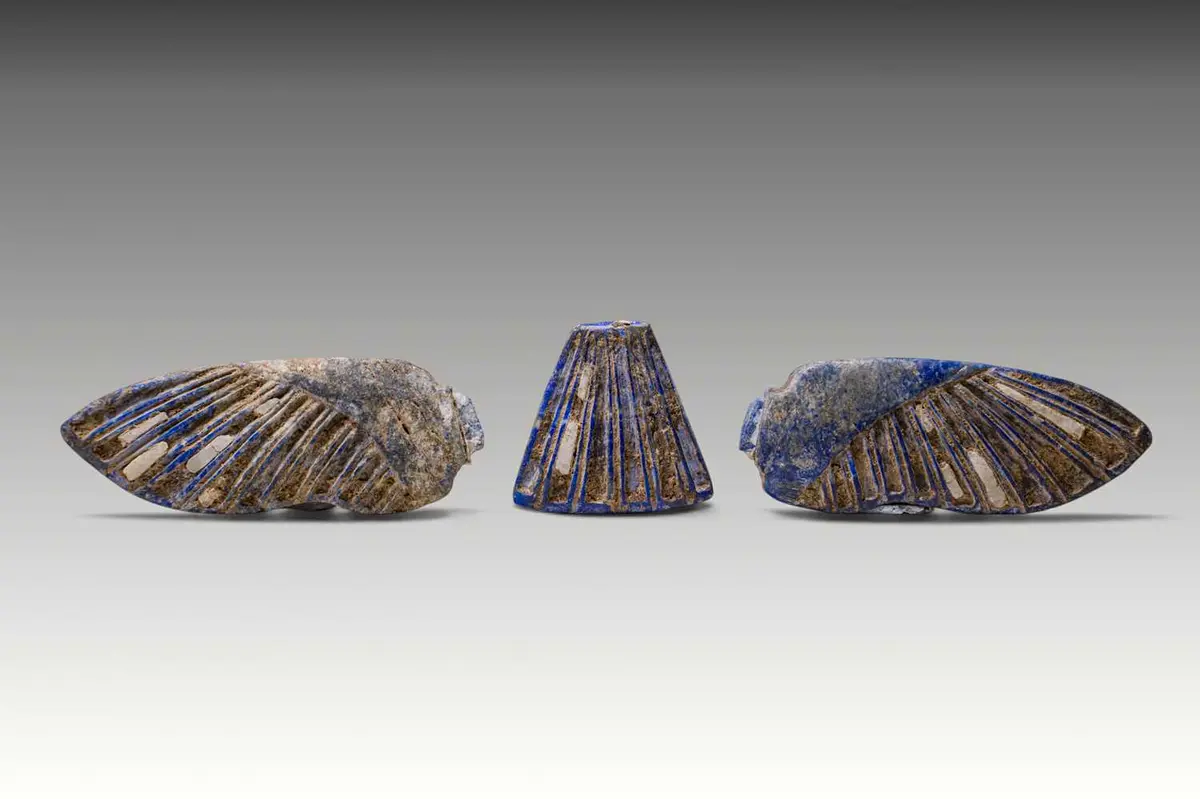 EGYPTIAN LAPIS LAZULI INLAYS FROM A FALCON FIGURE
