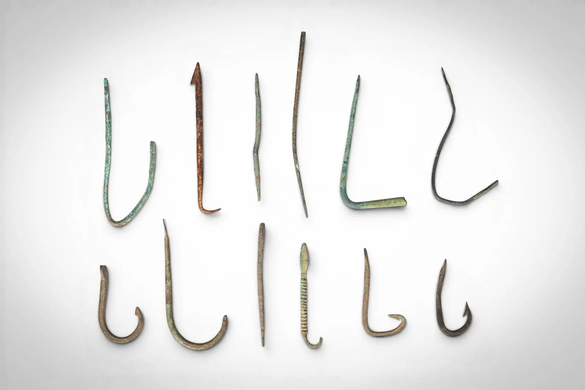 GROUP OF TWELVE ROMAN BRONZE FISH HOOKS