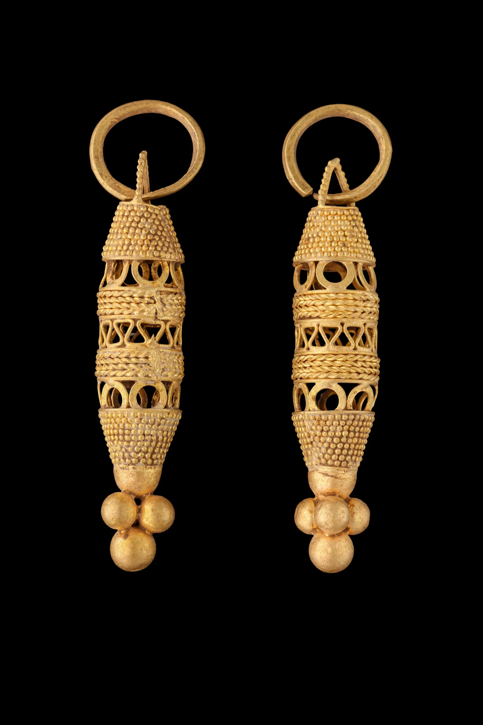 GREEK MATCHED PAIR OF GOLD OPENWORK EARRINGS