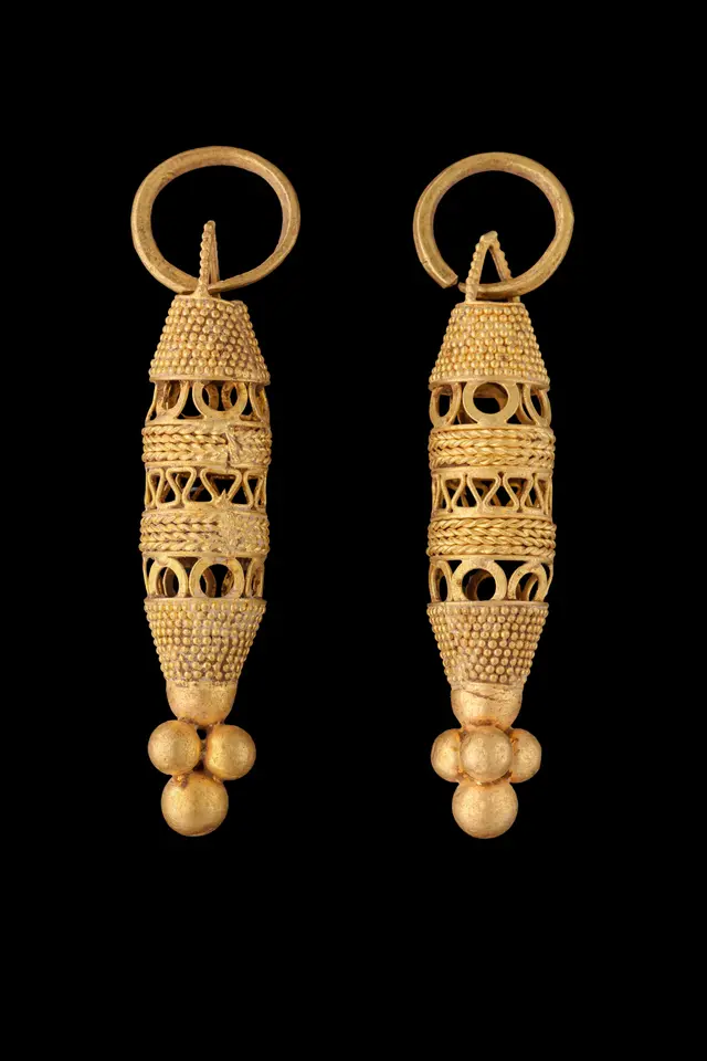 GREEK MATCHED PAIR OF GOLD OPENWORK EARRINGS