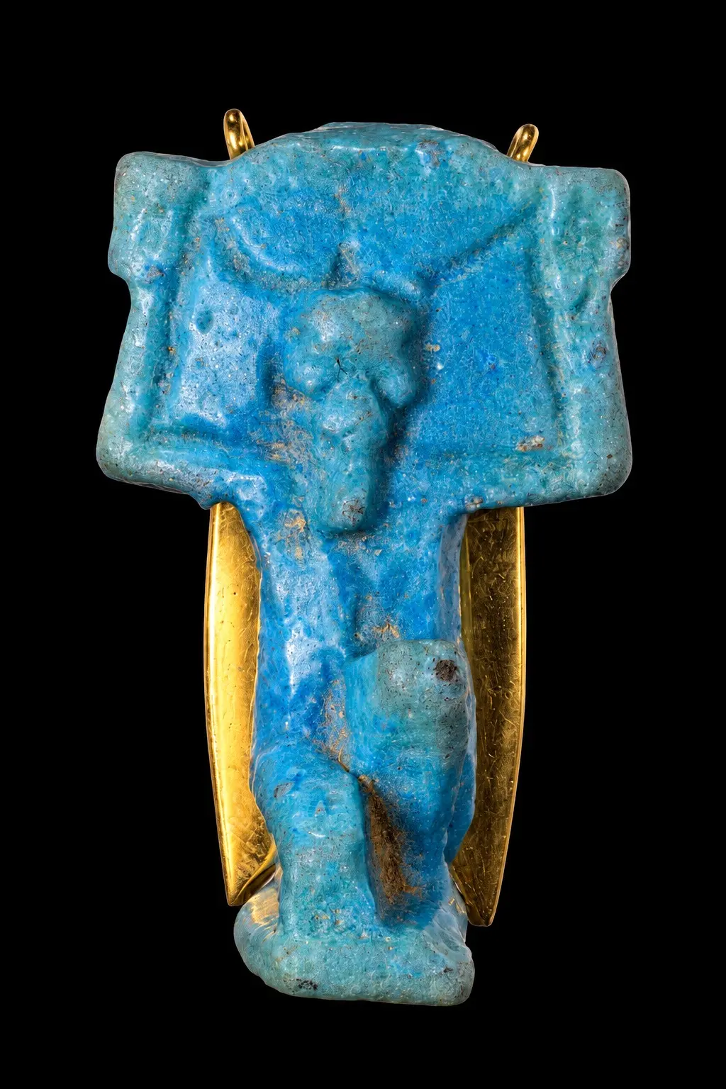 ROMANO-EGYPTIAN FAIENCE AMULET OF SHU IN GOLD PENDANT