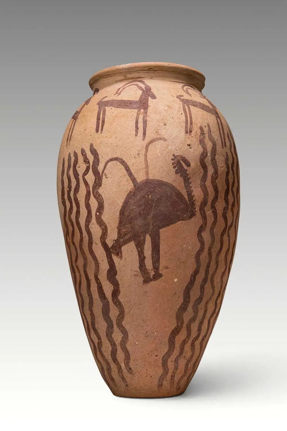 EGYPTIAN NAQADA VESSEL WITH FLAMINGO AND IBEX