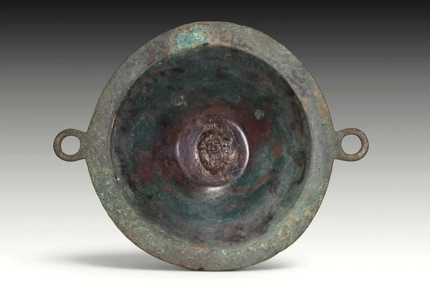 LARGE ROMAN BRONZE BOWL WITH SILENUS