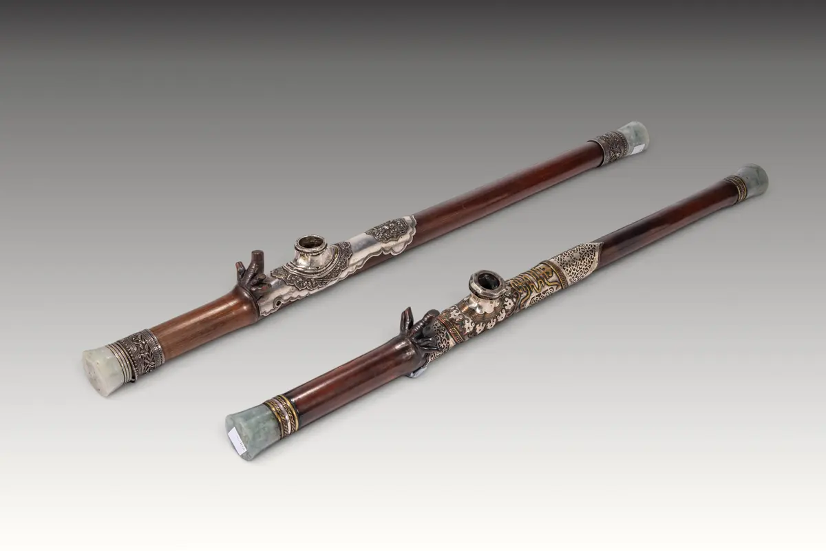 PAIR OF CHINESE BAMBOO OPIUM PIPES