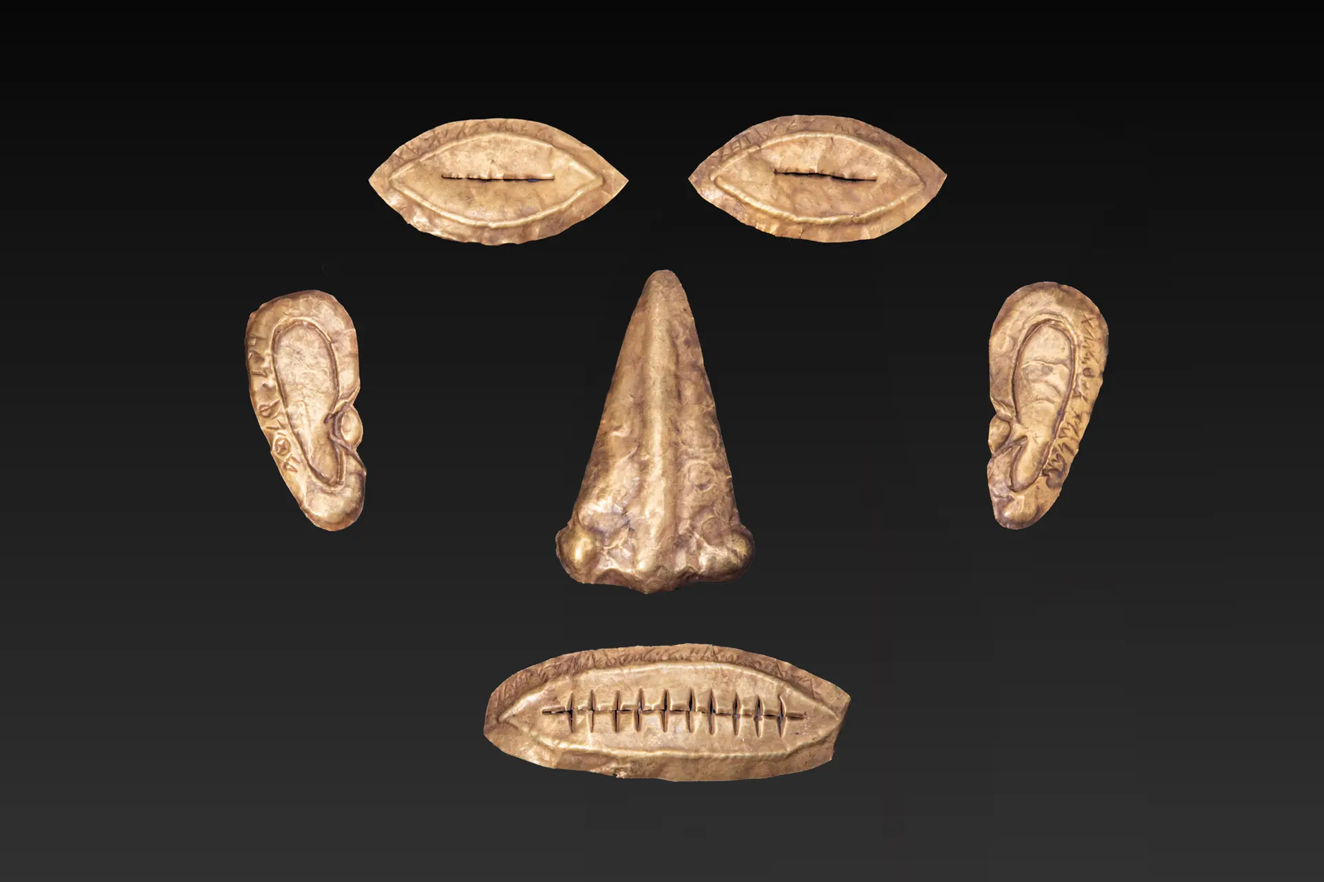 RARE GREEK GOLD MASK WITH INSCRIPTIONS