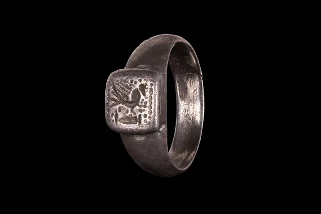 VIKING AGE SILVER RING WITH A BIRD