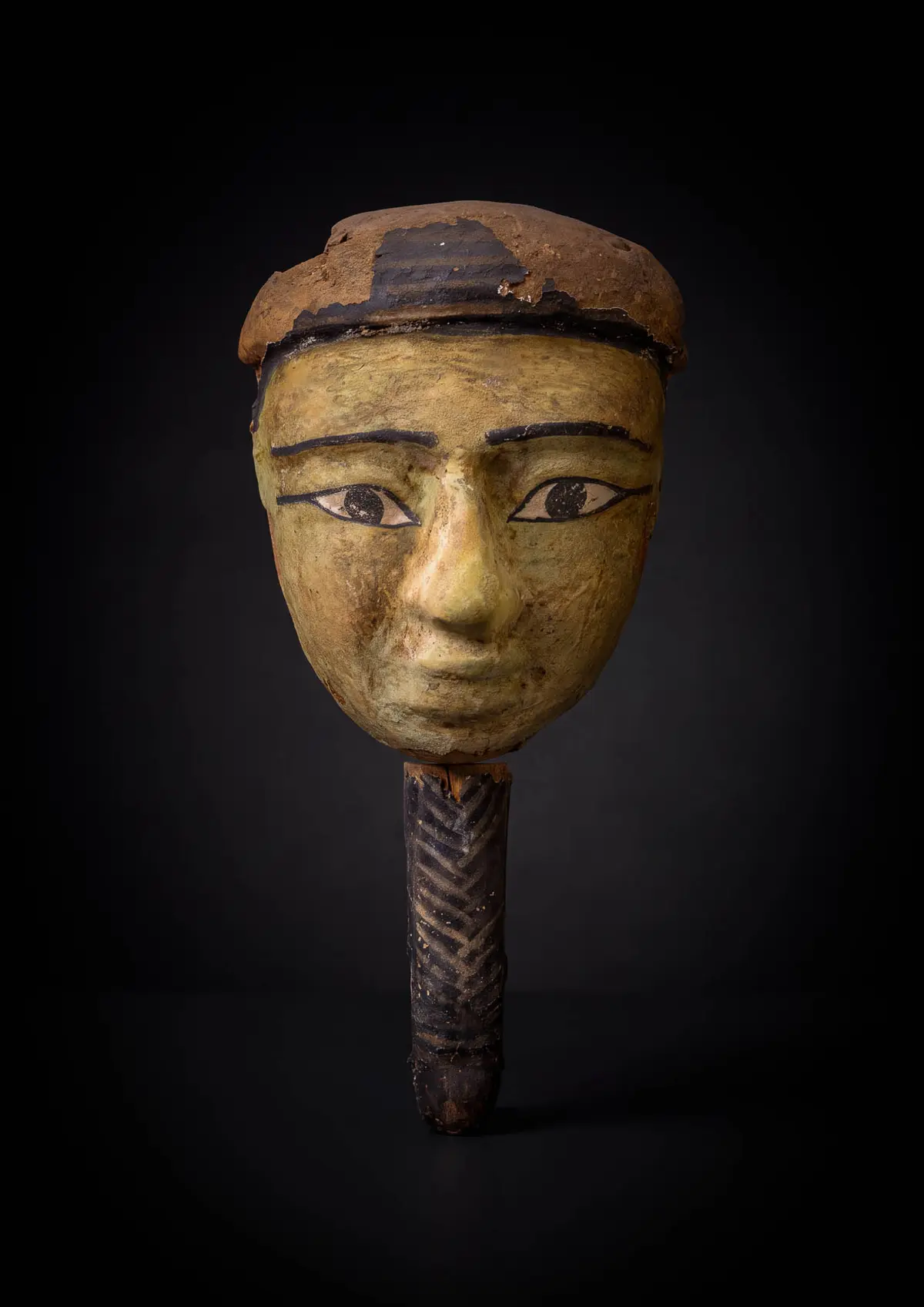 VERY LARGE EGYPTIAN WOODEN MUMMY MASK WITH A FALSE BEARD