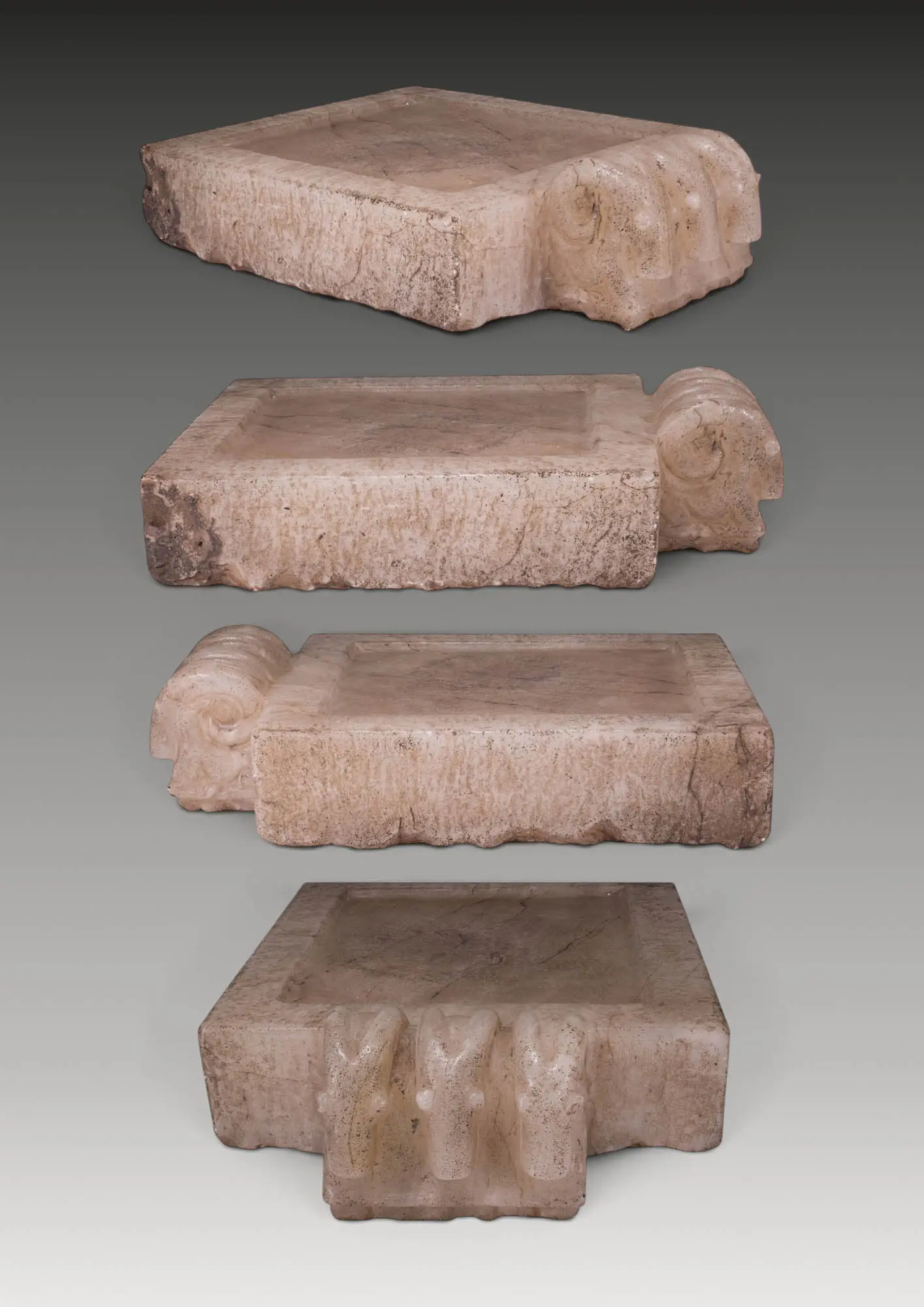 SOUTH ARABIAN MARBLE RITUAL TABLE WITH THREE IBEXES
