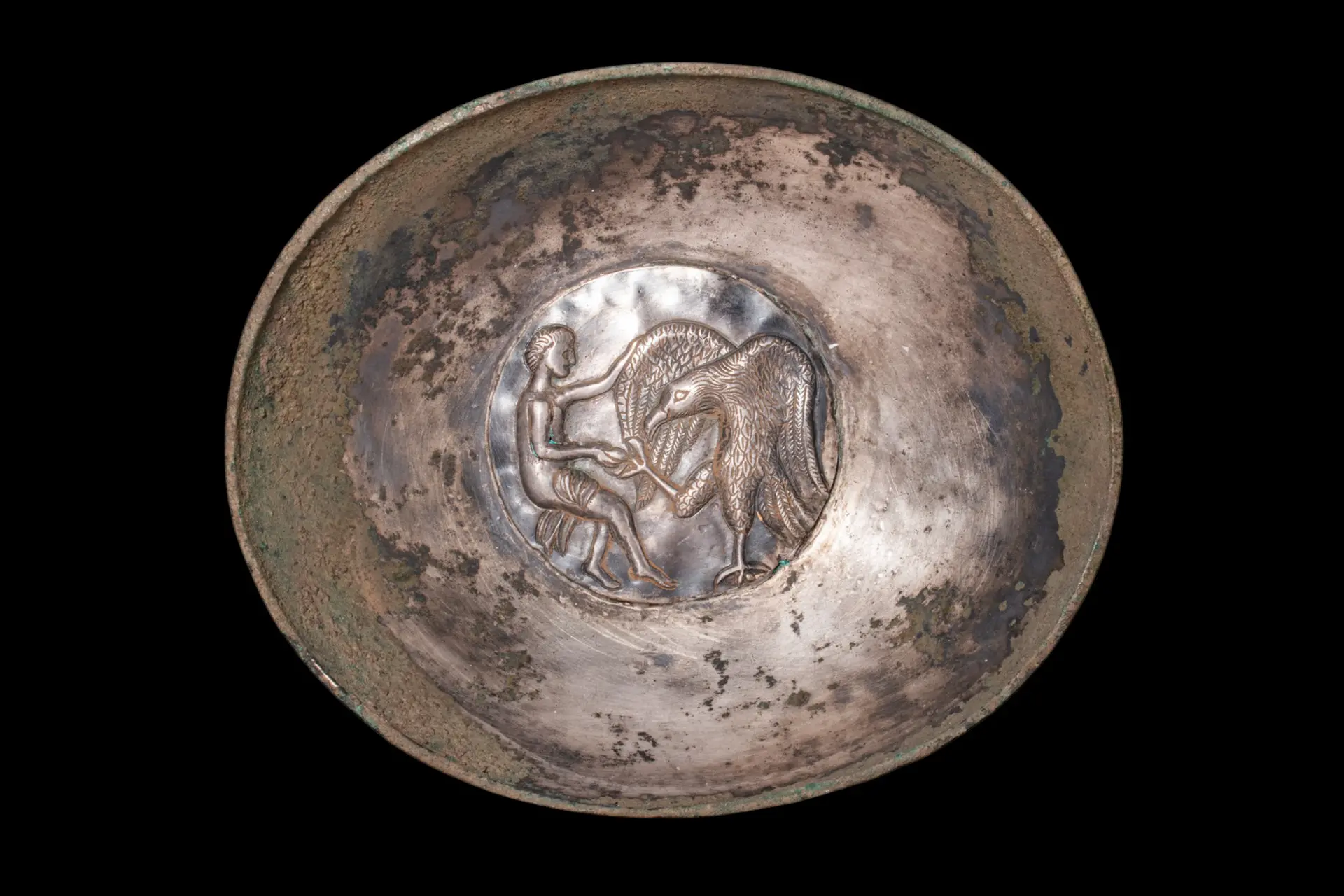 ROMAN SILVER BOWL WITH ZEUS AND GANYMEDE