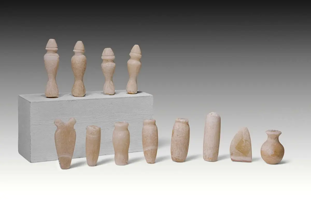 LARGE COLLECTION OF EGYPTIAN ALABASTER MINIATURE OFFERINGS