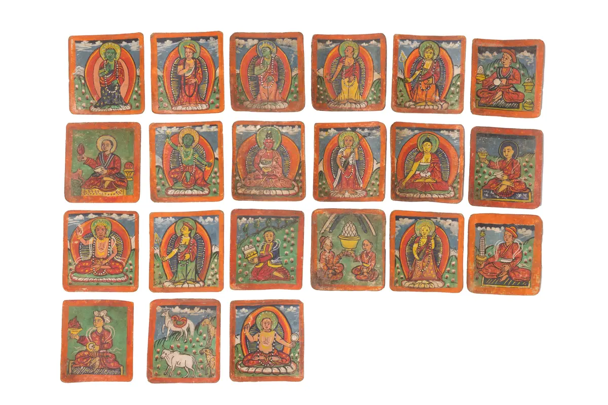 COLLECTION OF TIBETAN BUDDHIST TSAKLI CARDS