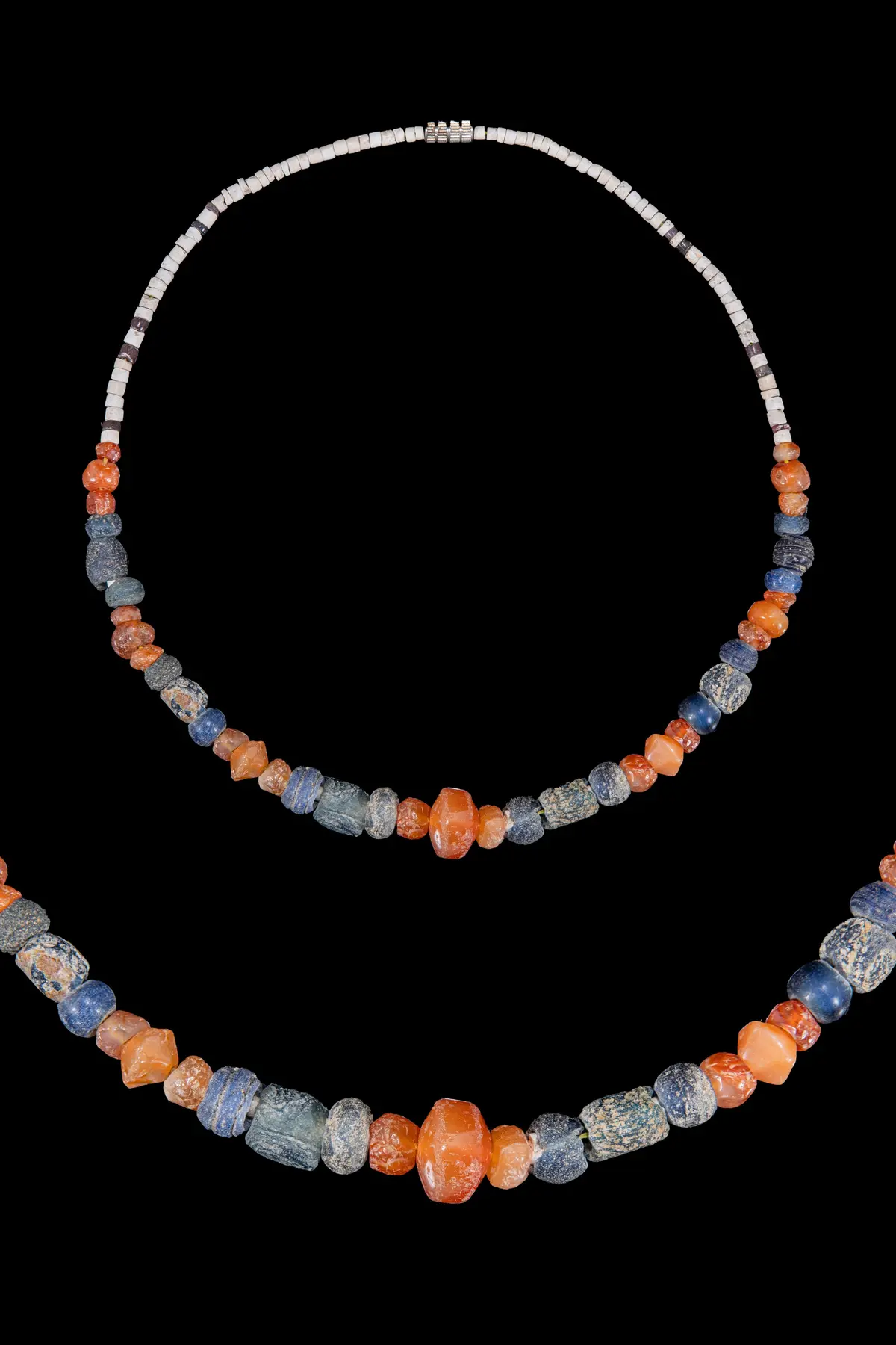 EGYPTIAN GOLD FAIENCE, GLASS AND CARNELIAN BEAD NECKLACE