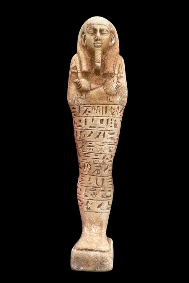 EGYPTIAN FAIENCE USHABTI OF TIOUS, BORN IN TAIDERET