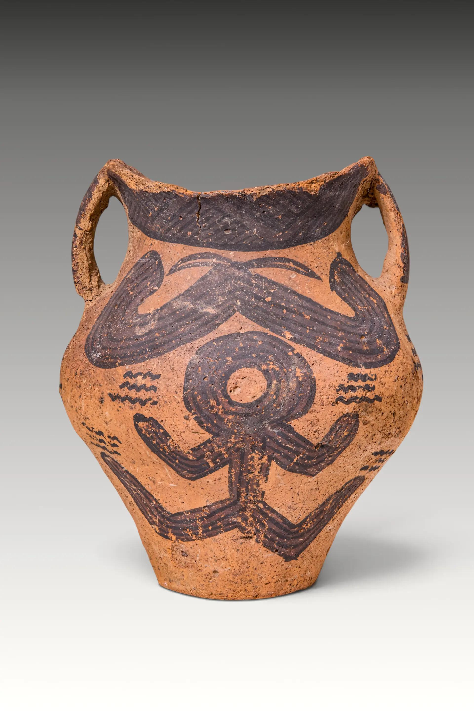 CHINESE NEOLITHIC POTTERY PAINTED DOUBLE-HANDLED JAR