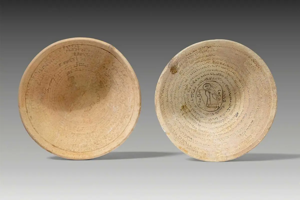 PAIR OF ARAMAIC TERRACOTTA DEVIL TRAP BOWLS