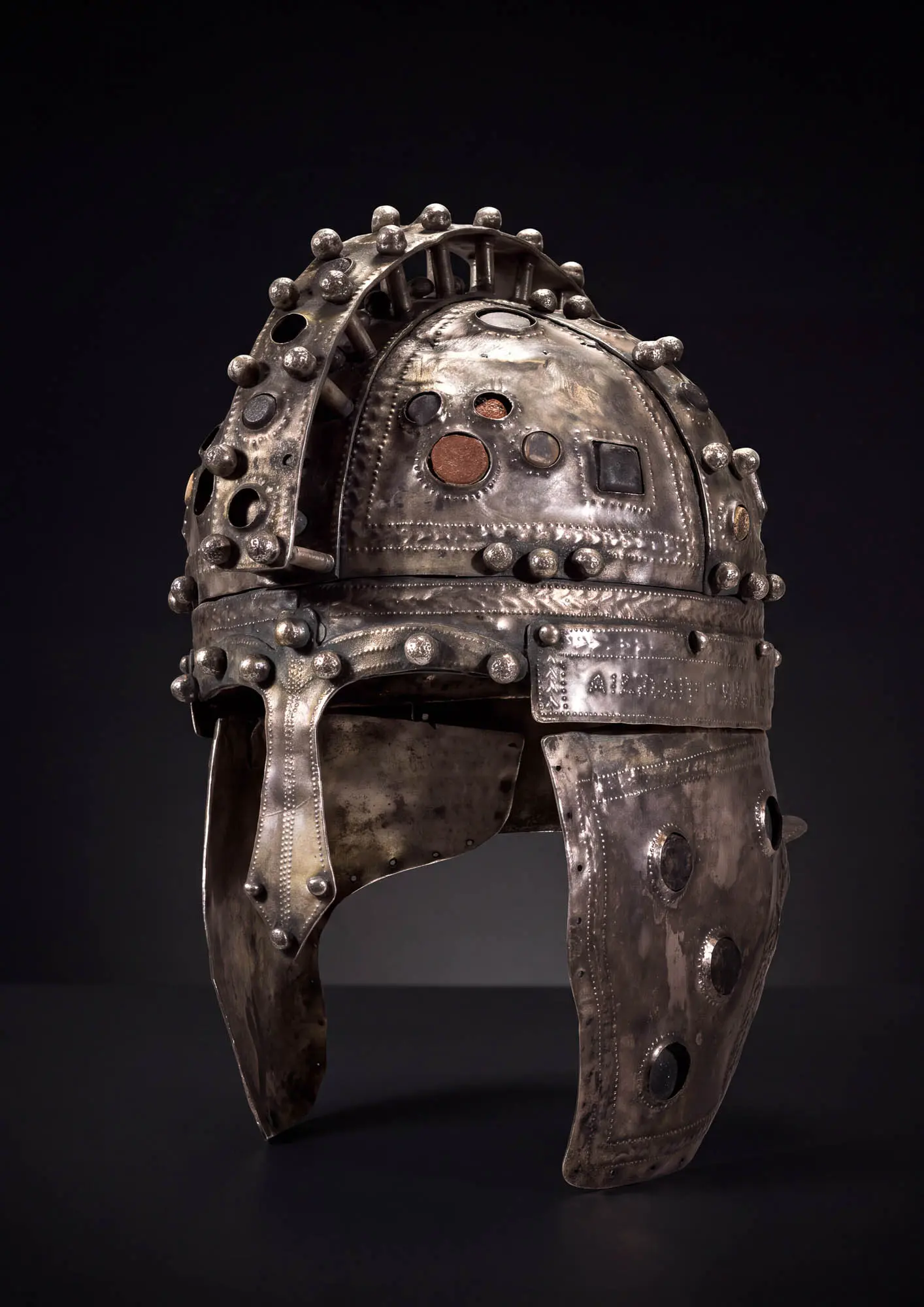 STUNNING LATE ROMAN IRON, SILVER AND GEM-SET CAVALRY HELMET OF BERKASOVO