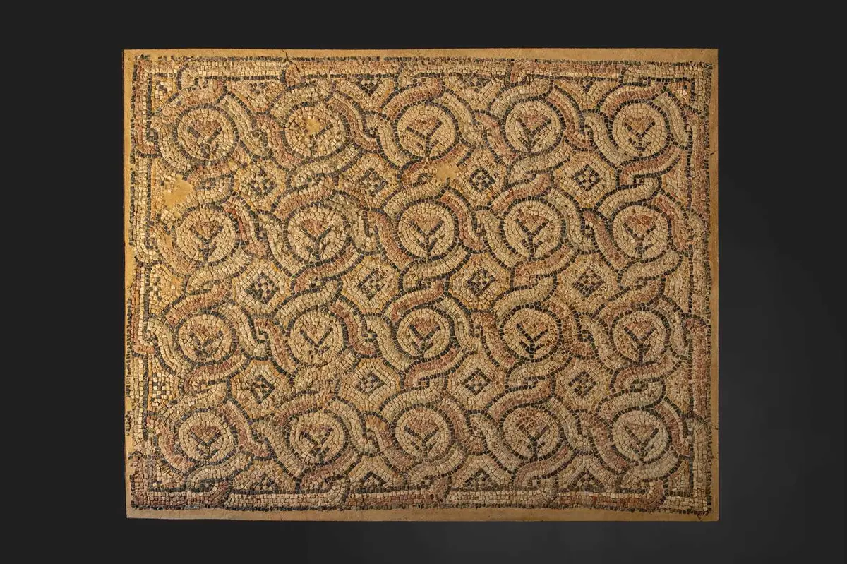 ROMAN MOSAIC PANEL WITH GEOMETRIC AND VEGETAL MOTIFS