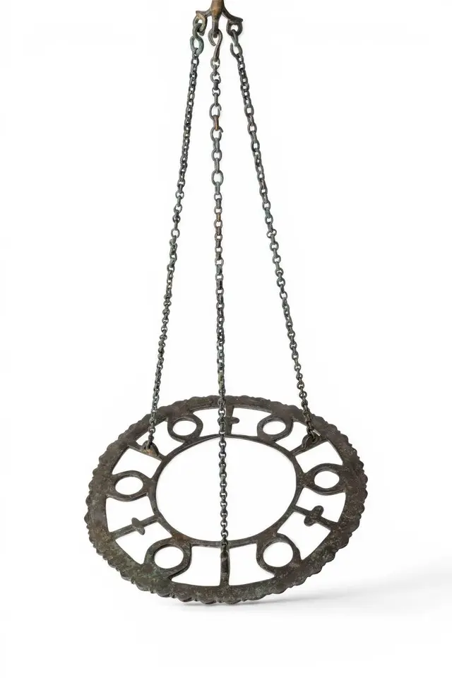 BYZANTINE BRONZE POLYCANDELON WITH ORIGINAL CHAINS