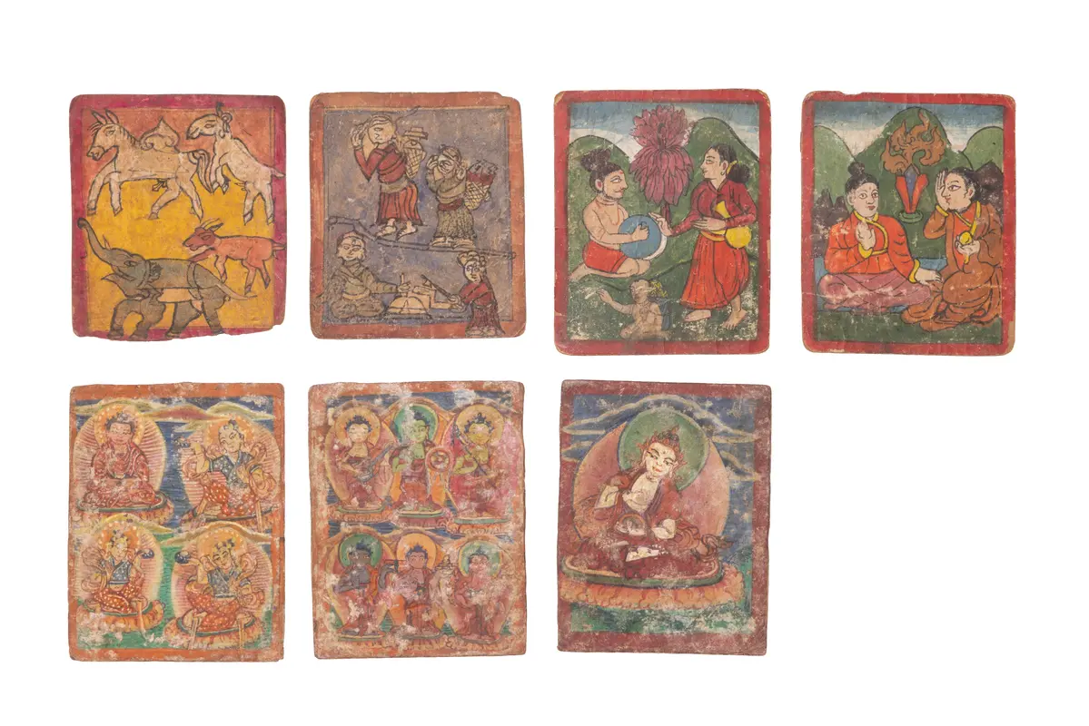 COLLECTION OF TIBETAN BUDDHIST TSAKLI CARDS