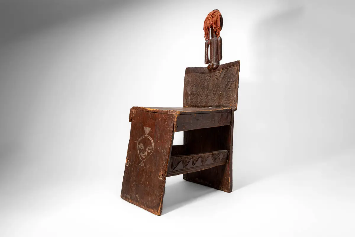 CONGOLESE WOODEN CHAIR WITH FEMALE FIGURE