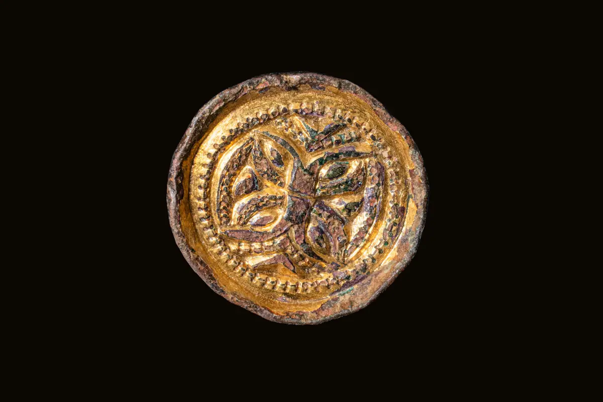 VIKING GILT-BRONZE BROOCH WITH CENTRAL MOTIF