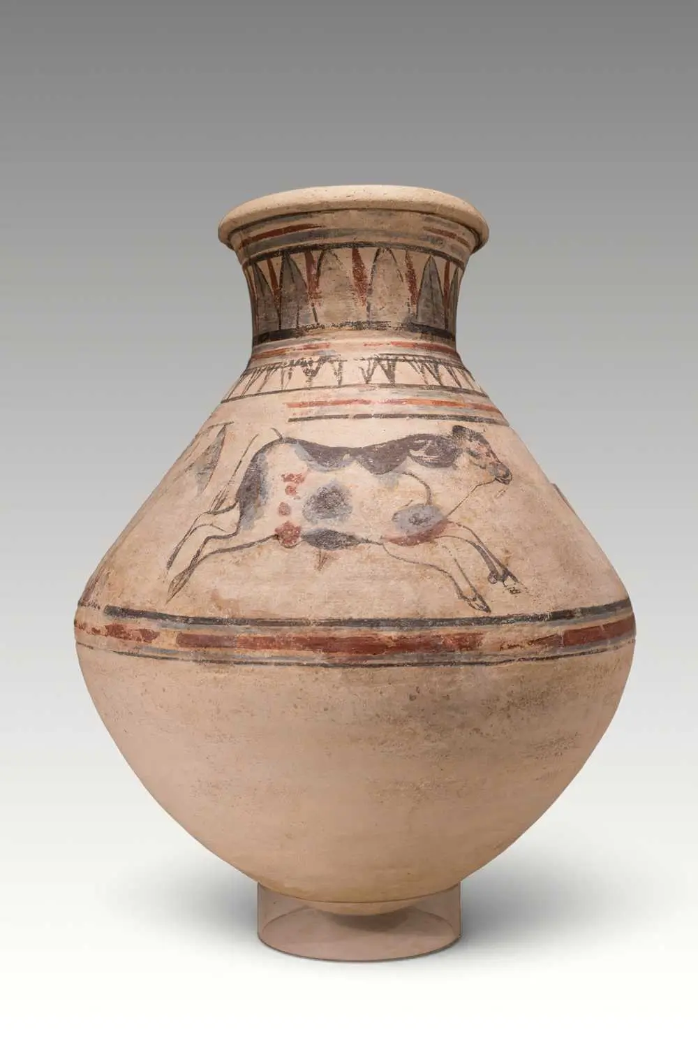 EGYPTIAN AMARNA PERIOD PAINTED POTTERY JAR WITH BULLS