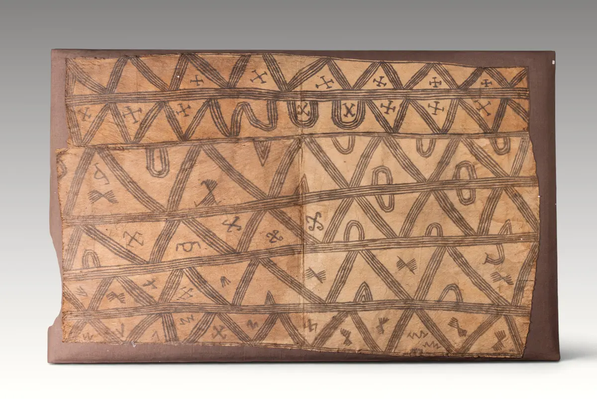 LARGE MANGBETU BARKCLOTH SAMPLE MOUNTED ON PANEL