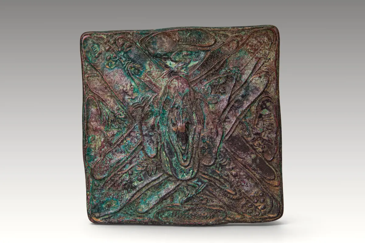 CHINESE BRONZE FIVE SACRED MOUNTAINS SQUARE MIRROR