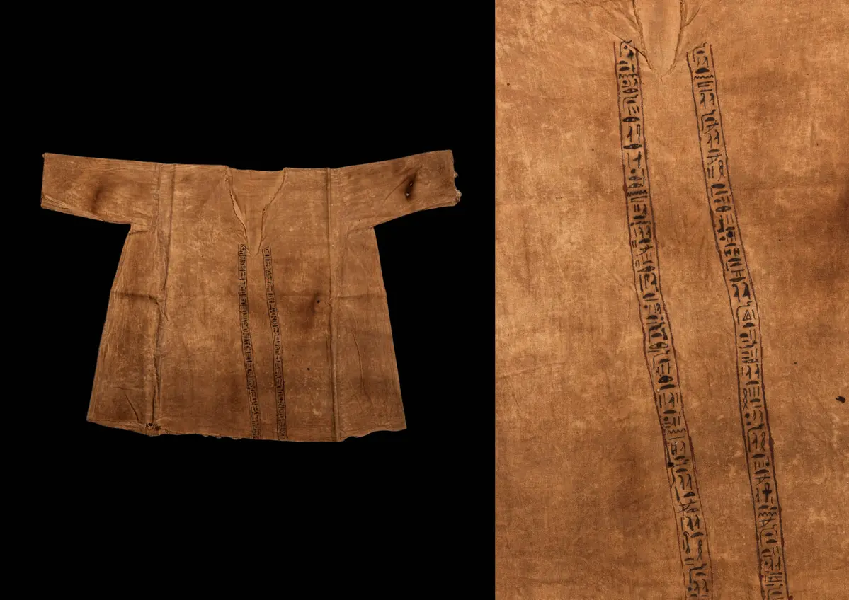 RARE EGYPTIAN TUNIC WITH HIEROGLYPHIC INSCRIPTION