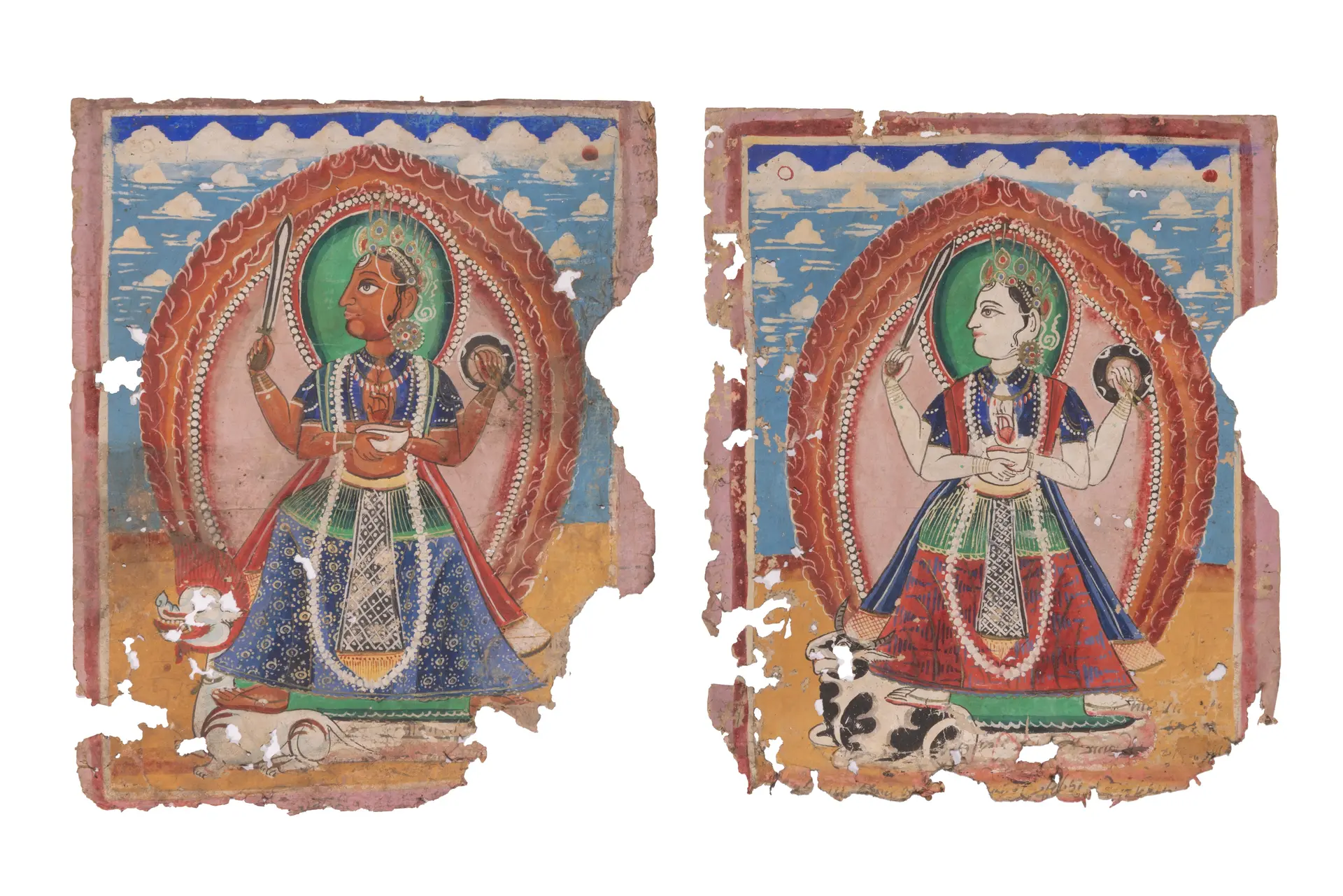TWO INDIAN PAINTINGS OF DEVI