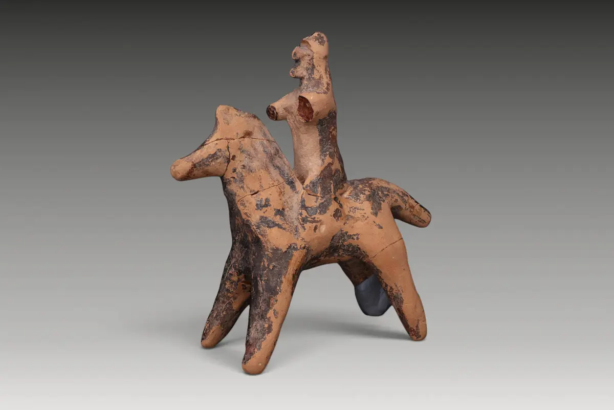 CYPRIOT PAINTED TERRACOTTA RIDER ON HORSE
