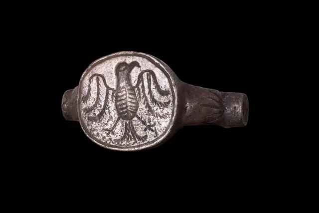 MEDIEVAL SILVER RING WITH AN EAGLE