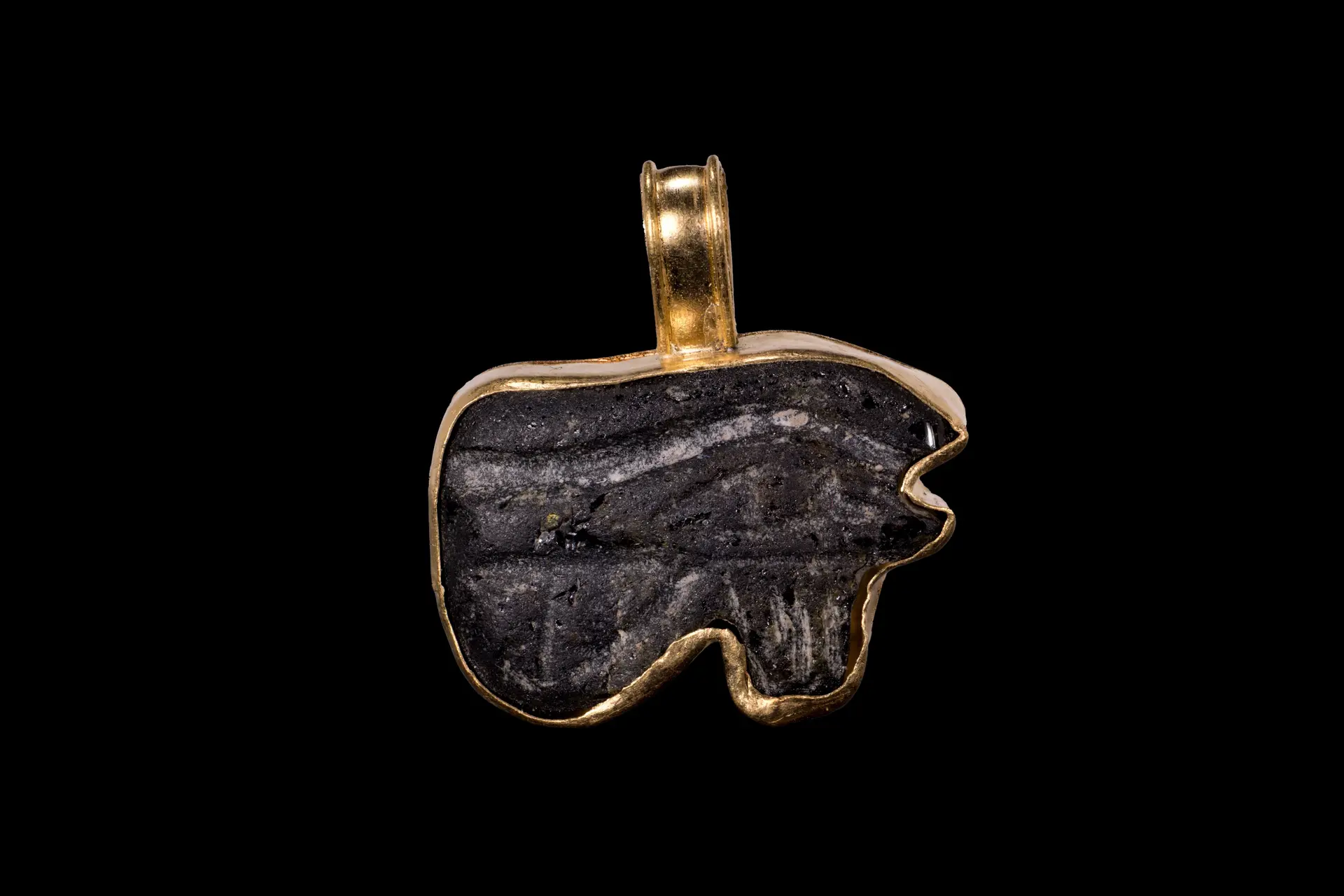 EGYPTIAN FAIENCE WEDJAT AMULET IN GOLD PENDANT