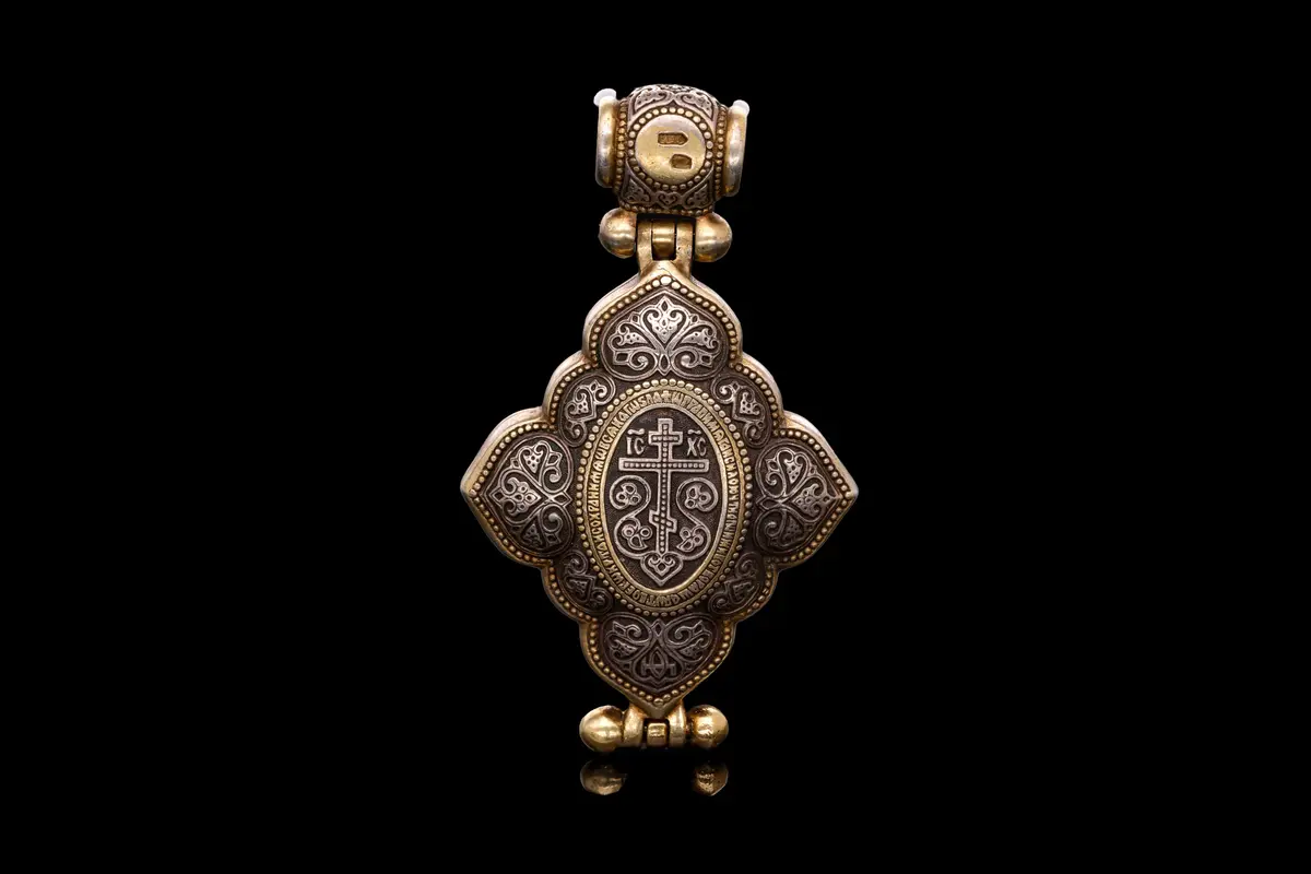 RUSSIAN SILVER-GILT ENCOLPION CROSS