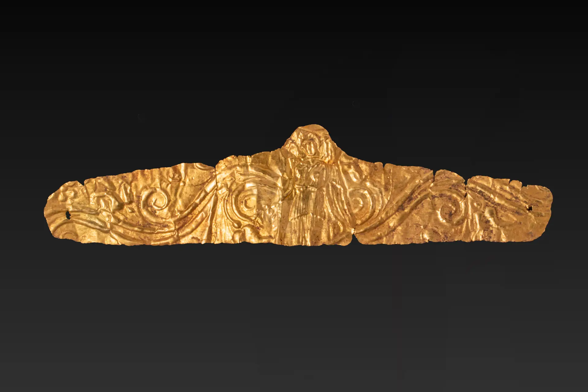 GREEK HIGH KARAT GOLD DIADEM WITH WINGED NIKE AND FLORAL MOTIF