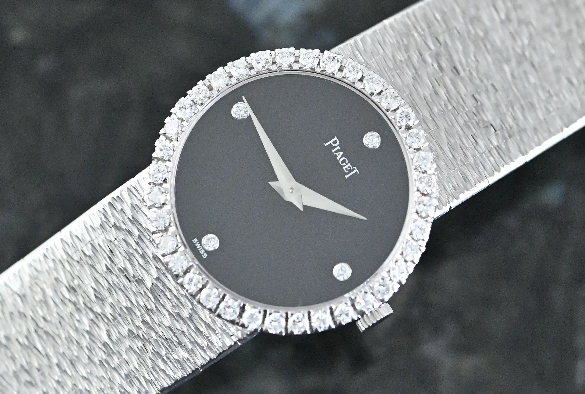 Piaget 9706 A 6 seltene Vintage Dress Watch Diamant Onyx / Diamond