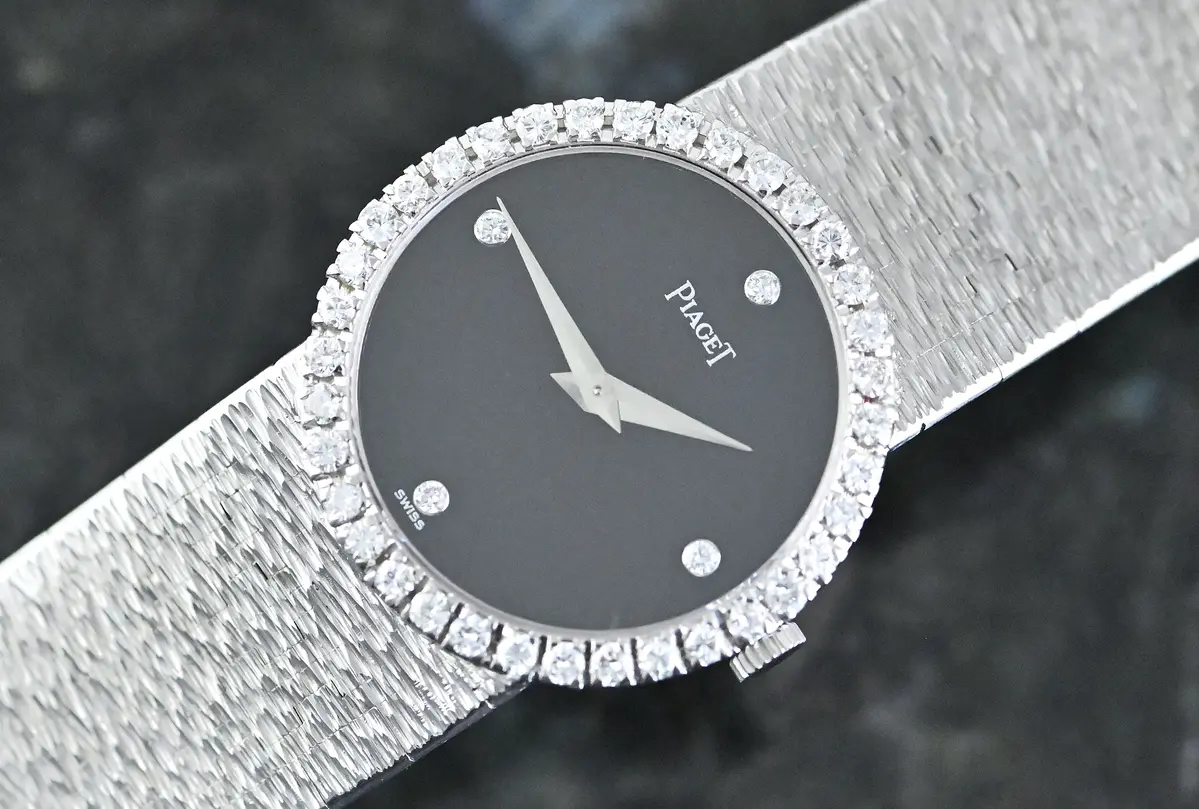 Piaget 9706 A 6 seltene Vintage Dress Watch Diamant Onyx / Diamond