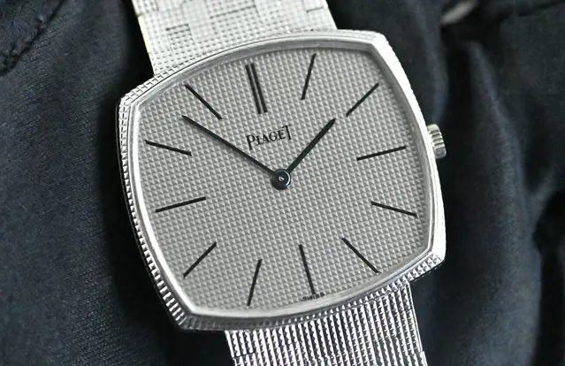 Piaget 9501 seltene Vintage TV Screen Clous De Paris Weißgold
