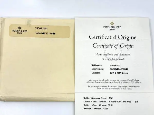 Patek Philippe Advanced Research Jahreskalender Ref. 5350R Zertifikat