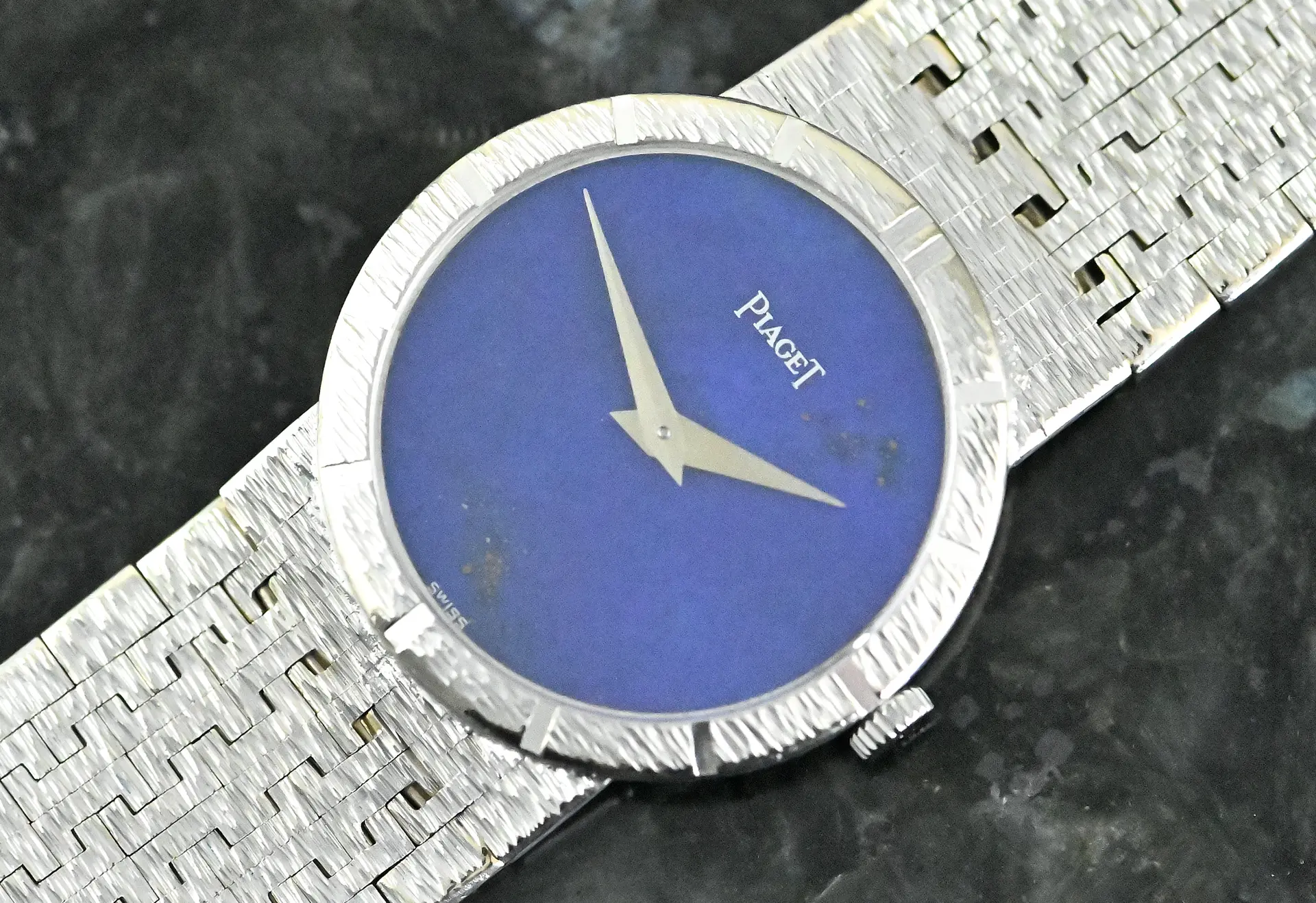 Piaget 9701 A 6 seltene Vintage Dress Watch Lapis Lazuli Zifferblatt Weißgold