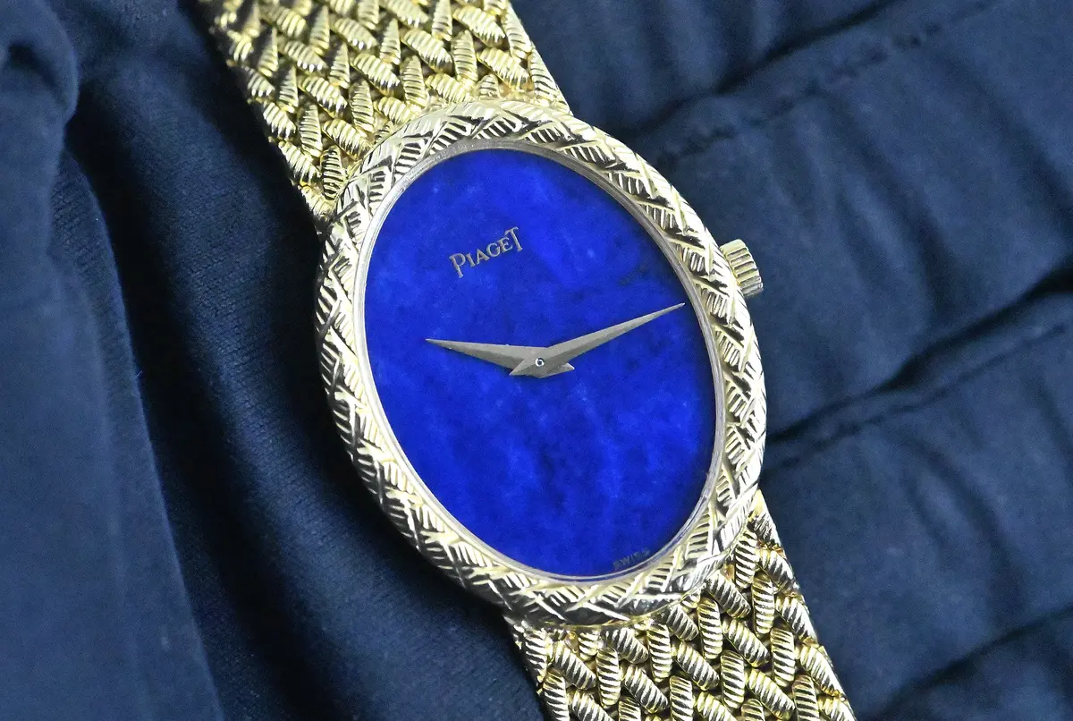 Piaget 9862 D 3 seltene Vintage Dress Watch Lapislazuli Dial Gelbgold
