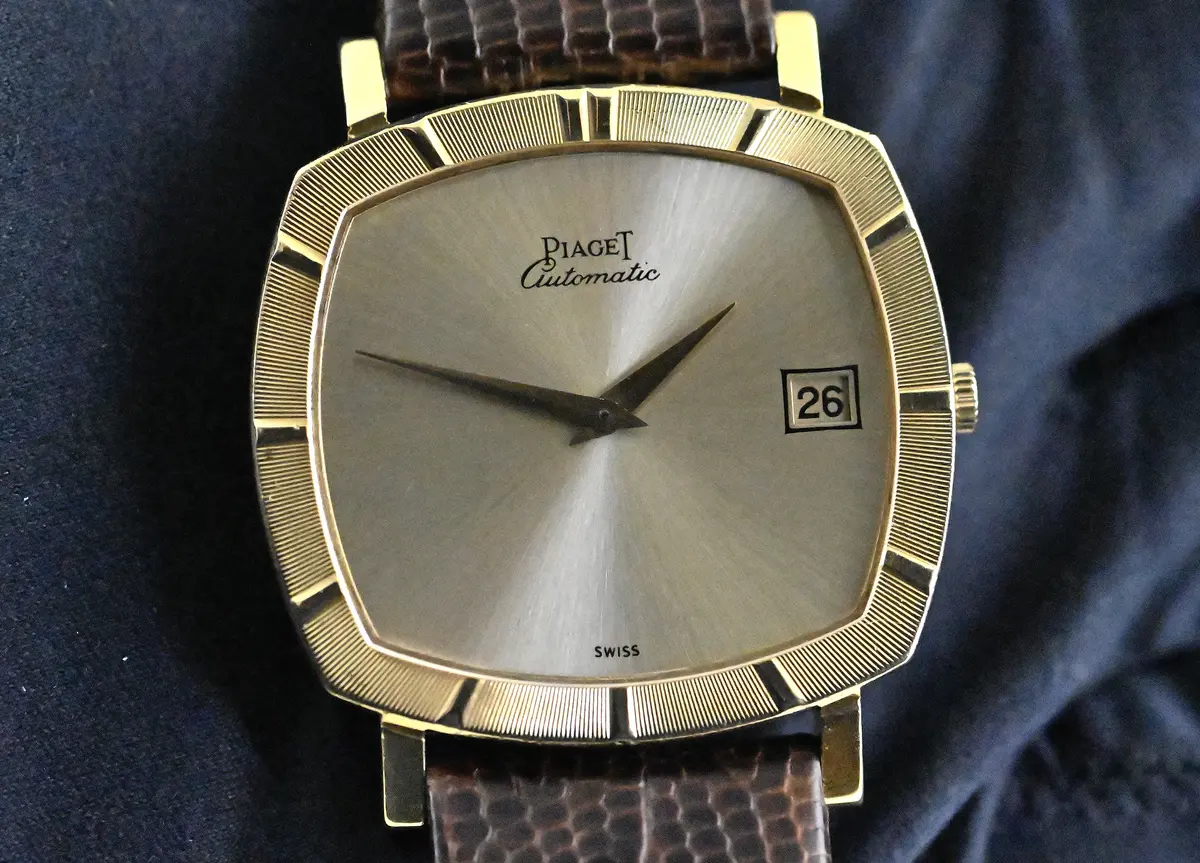 Piaget 13423 seltene Vintage TV Screen Date Automatik Gelbgold