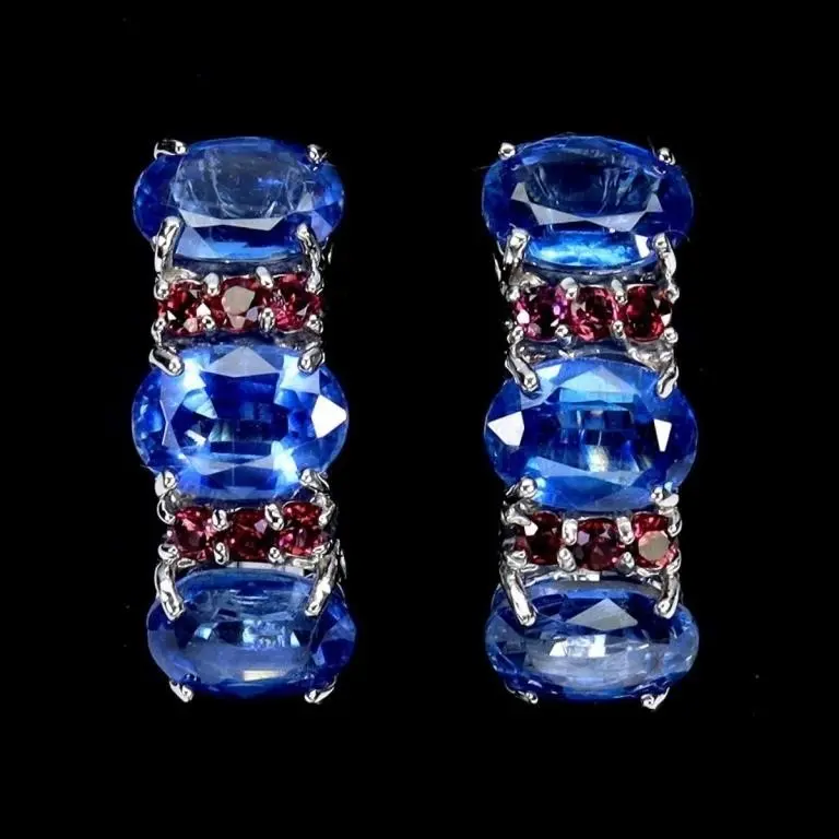 Natural Cornflower Blue Kyanite Rhodolite Earrings