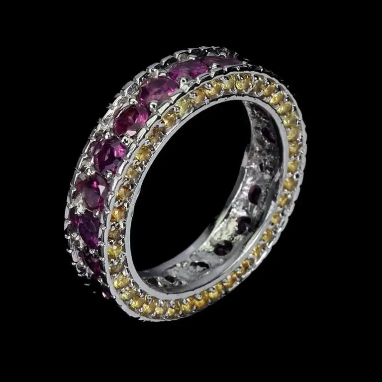 Natural Rhodolite Garnet & Sapphire Eternity Ring