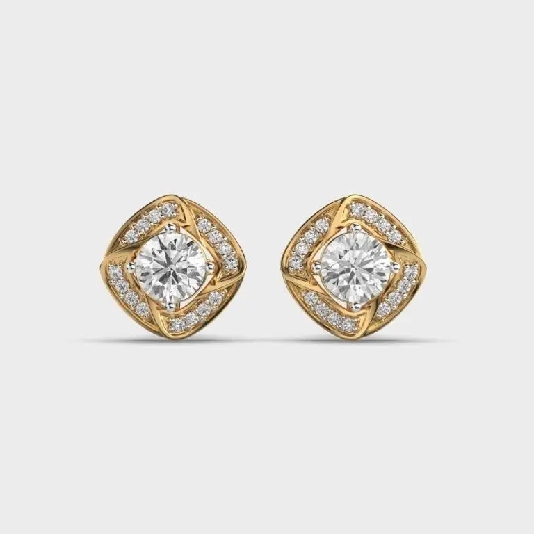 Gold & White Diamonds 2.50 Cts Ear Studs