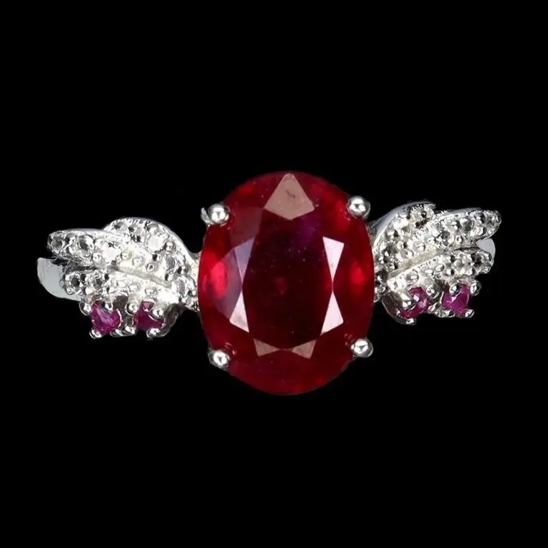 Natural Pigeon Blood Red Ruby & White Topaz Ring