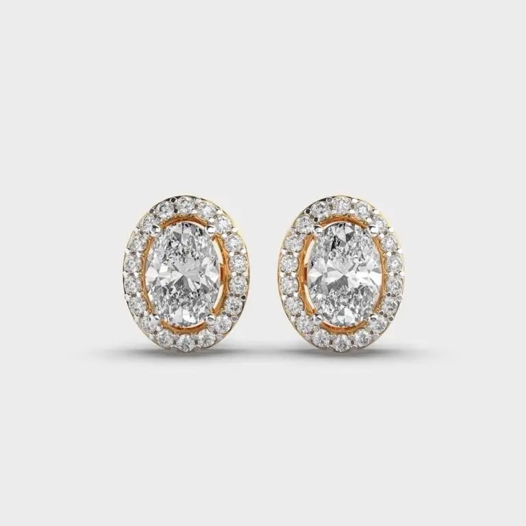 Gold & White Oval Diamond 6 Cts Ear Studs